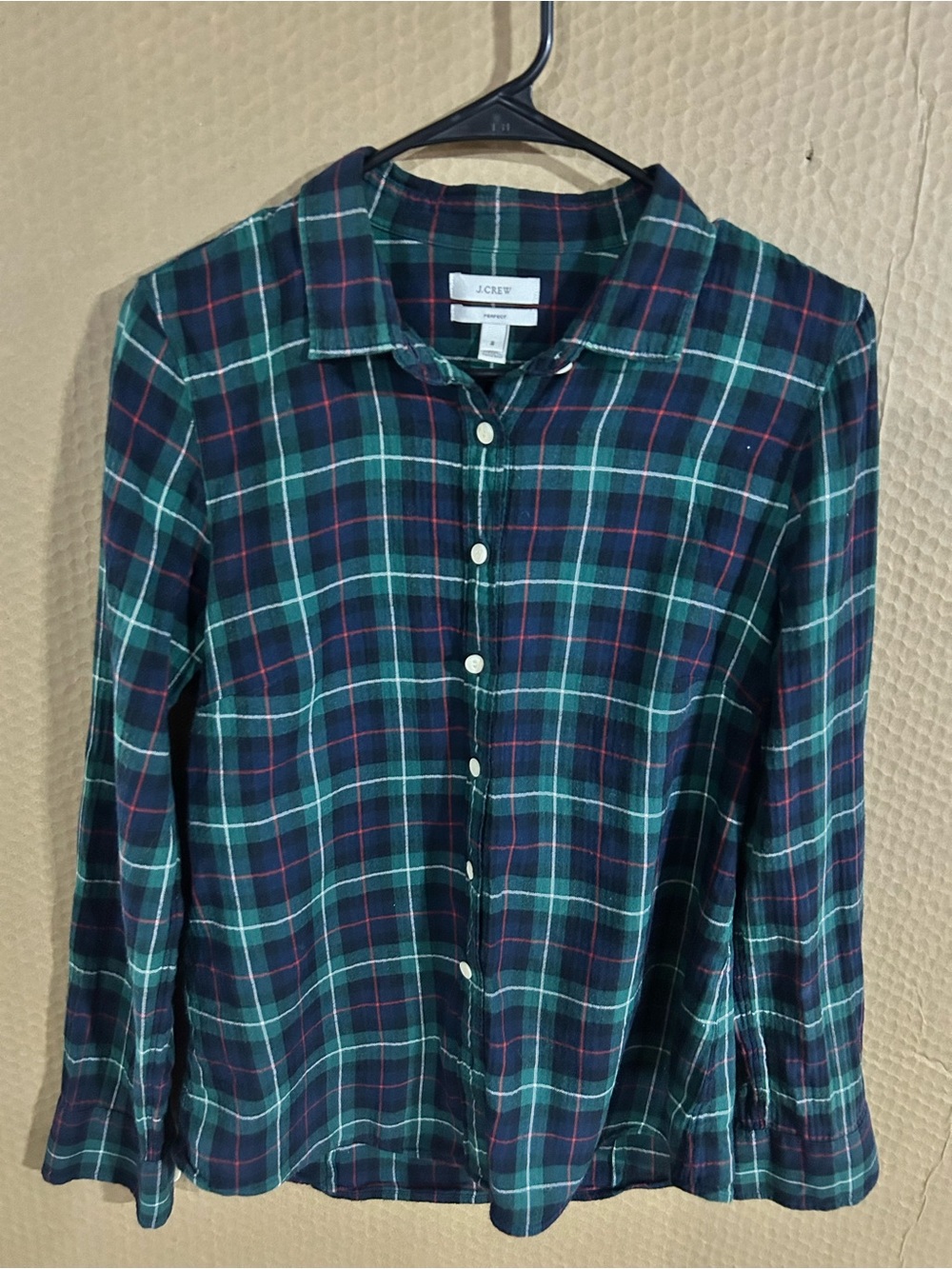 J. Crew Green Navy Plaid Button-Up Women's Shirt